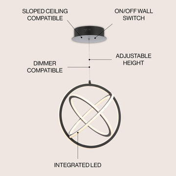 Orbit 16.5" Adjustable Integrated LED Metal Pendant - JONATHAN Y